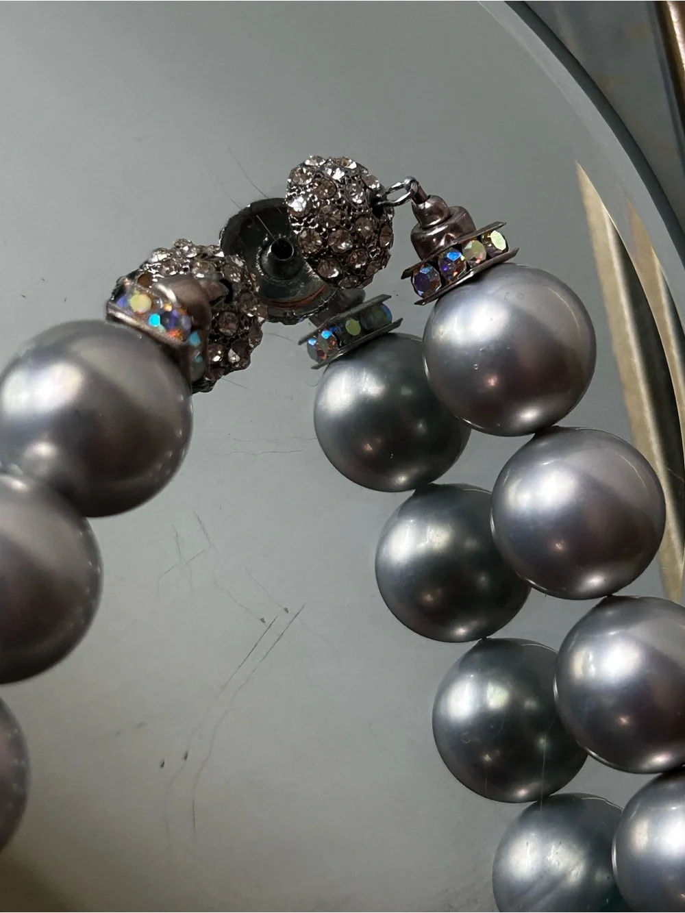 Classic Silver Pearl Necklace Crystal Rhinestone Clasp Vintage Large
